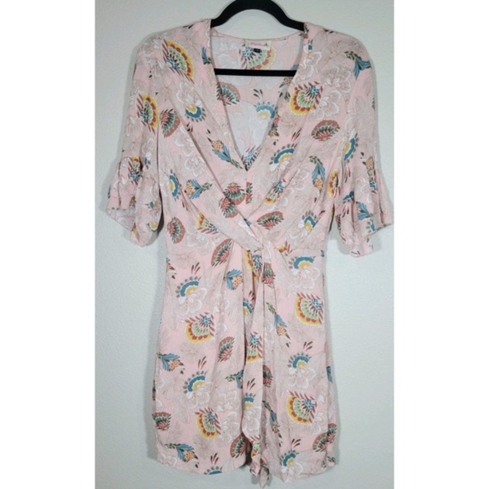 Anthropologie Allythea Pink Floral Surplice Dress Size Small Rayon